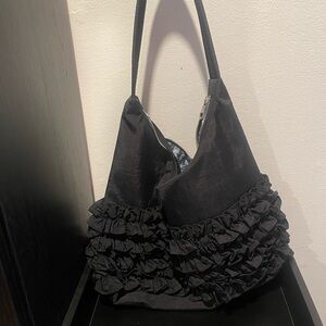 MOLLY GODDARD X BAGGU Black Ruffled Hobo Bag